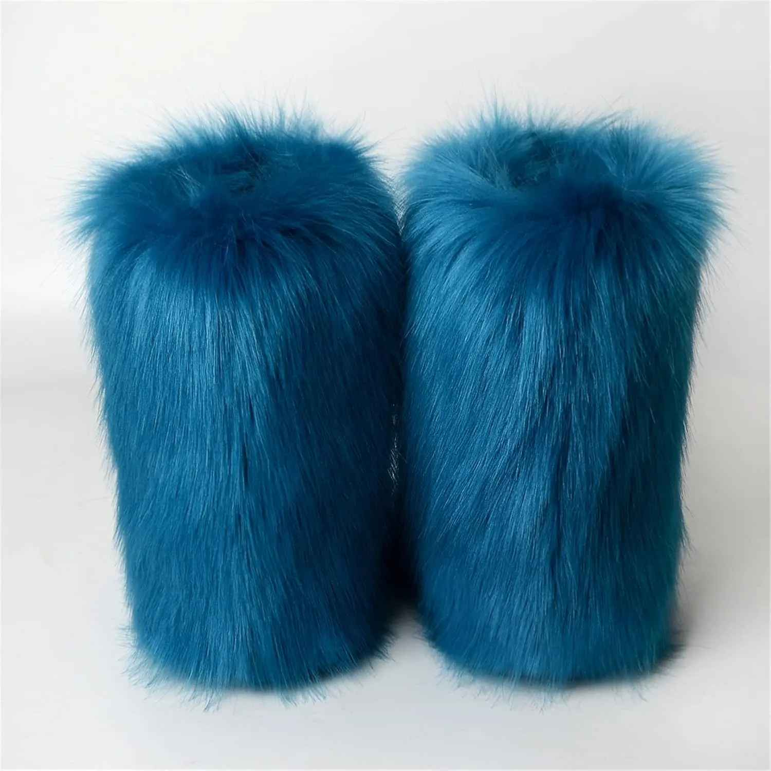 YESBOR Women's Faux Fur Boots Fluffy Mid-Calf Fuzzy Winter Snow Boots Outdoor Flat Shoes