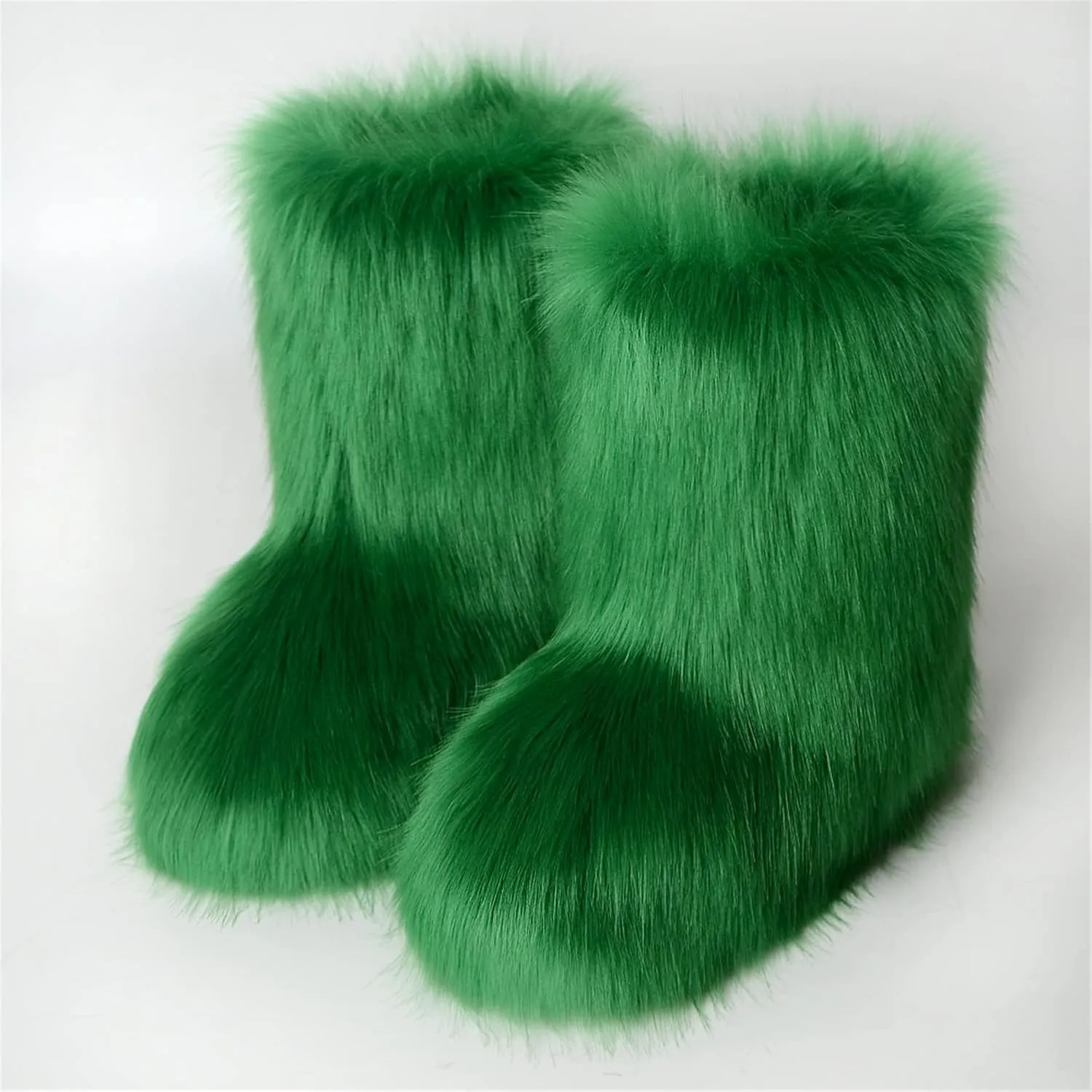 YESBOR Women's Faux Fur Boots Fluffy Mid-Calf Fuzzy Winter Snow Boots Outdoor Flat Shoes