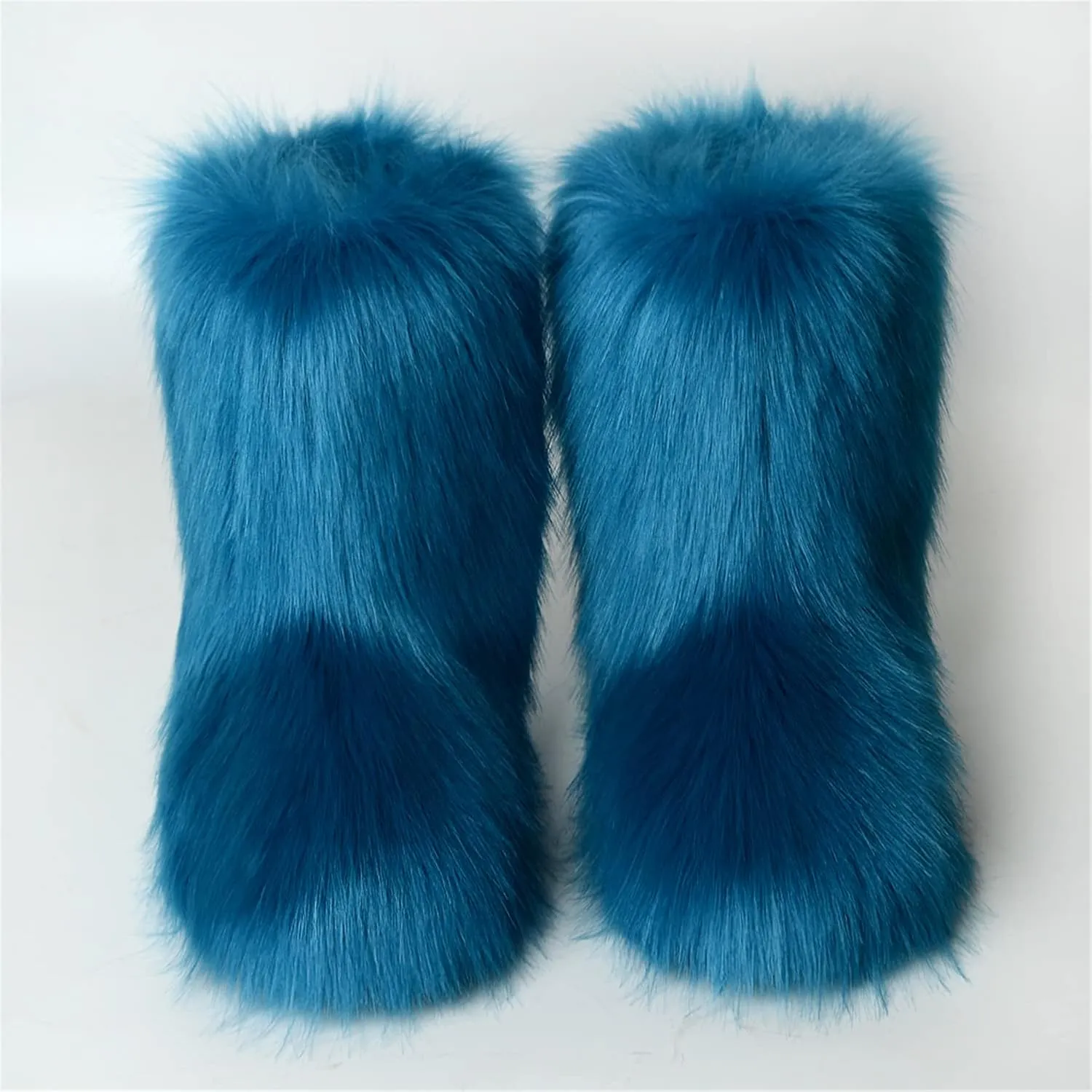 YESBOR Women's Faux Fur Boots Fluffy Mid-Calf Fuzzy Winter Snow Boots Outdoor Flat Shoes