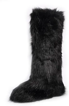 YXCFEWD Faux Fur Boots for Women Winter Knee High Furry Boots Fuzzy Fluffy for Girls Flat Snow Long Boots