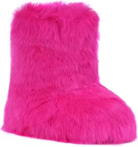 ZVC Women's Faux Fur Boots Furry Snow Boots Comfortable Fluffy Winter Boot Warm Fuzzy Mid-Calf Boot Outdoor Indoor Flat Shoes