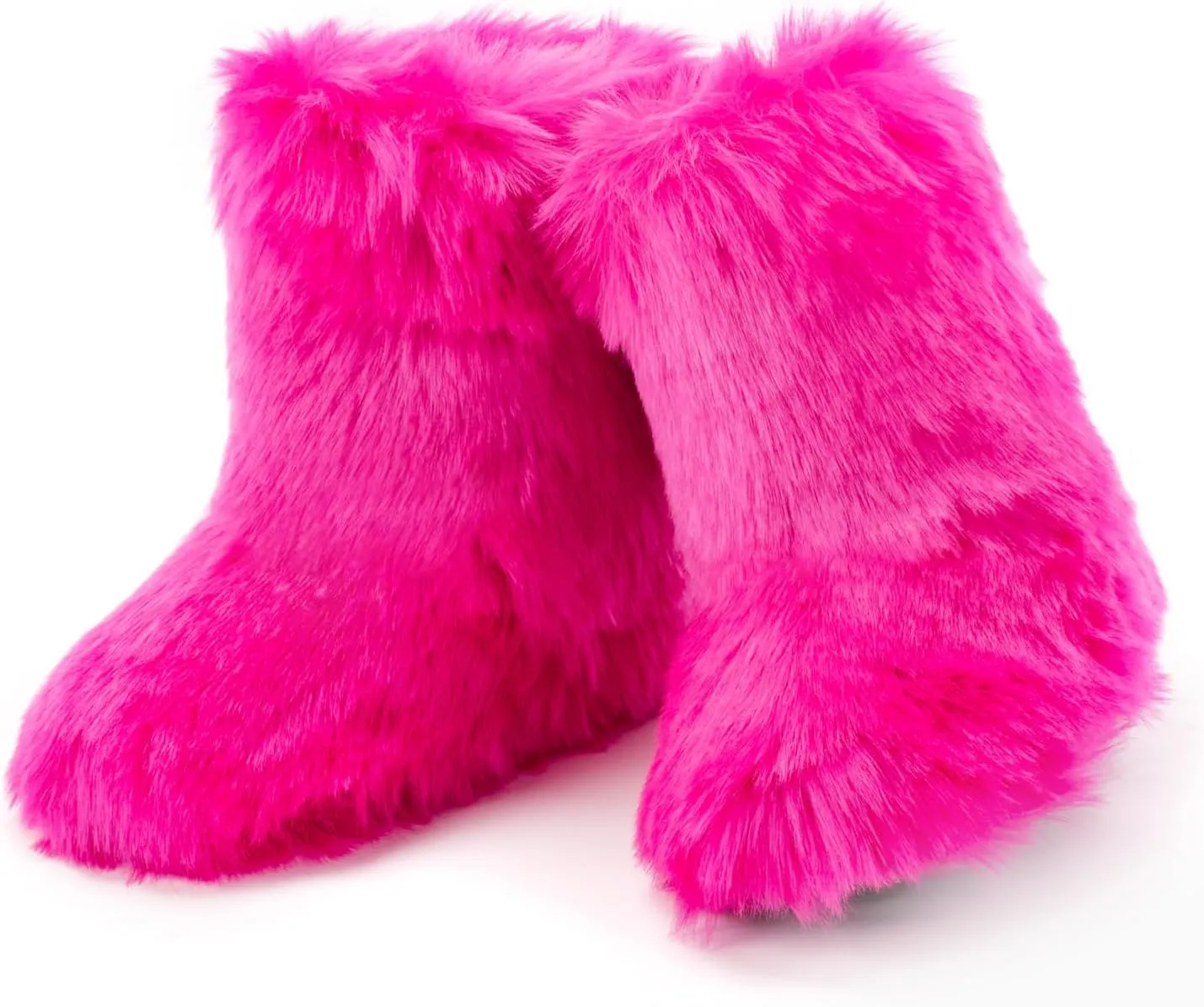 ZVC Women's Faux Fur Boots Furry Snow Boots Comfortable Fluffy Winter Boot Warm Fuzzy Mid-Calf Boot Outdoor Indoor Flat Shoes